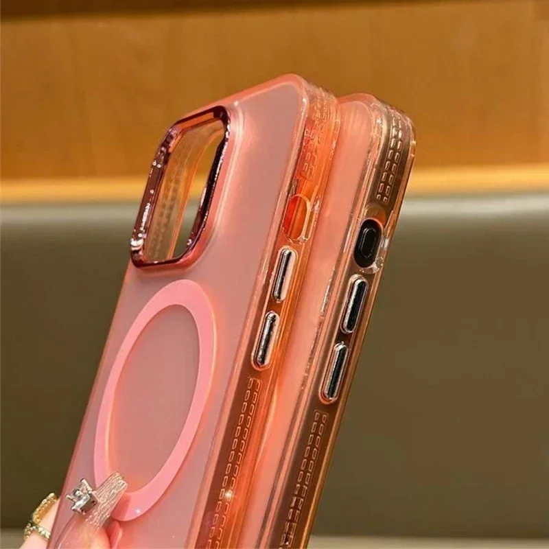 Funda esmerilada magnética colorida con láser chapado a la moda para iPhone 15 13 11 14 12 Pro Max 15 Plus Magsafe funda trasera dura de silicona - imagen 5