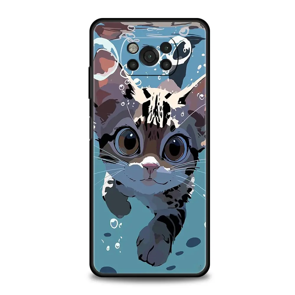 Funda de teléfono para Xiaomi Poco X6 X5 X4 Pro 5G X3 NFC F5 F4 M5 M4 M3 F3 GT C51 C50 C55, cubierta negra de dibujos animados, arte de gato encantador, moda - imagen 5