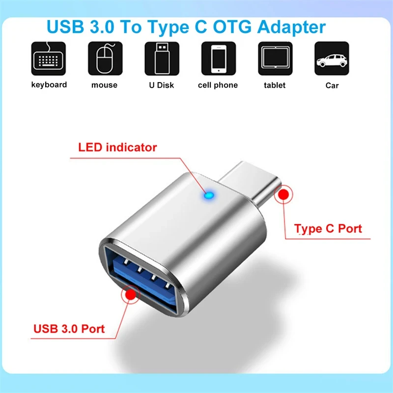 Adaptador USB 3,0 a tipo C LED OTG a USB C, USB-A a Micro USB tipo C, conector hembra para HUAWEI, Samsung, Xiaomi, adaptadores POCO - imagen 3