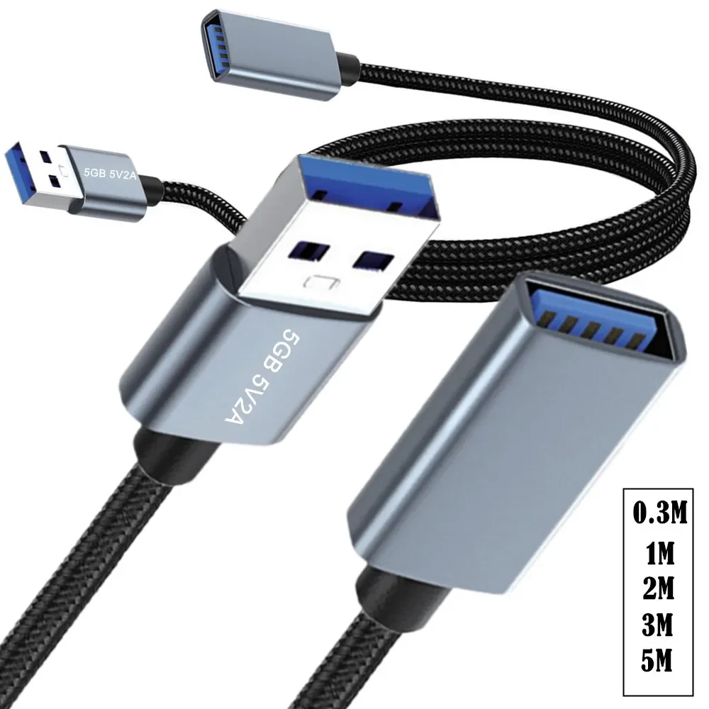 Extensor USB Cable de extensión USB 3.0 Compatible con teclado USB, ratón, unidad flash, disco duro, impresora, cámara web, cámara, teléfono