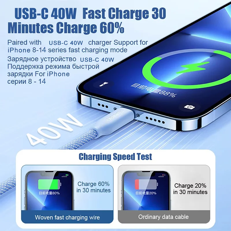 Cargador de teléfono PD de 40W, cargador rápido USB C QC4.0/3,0 PD3.0, carga rápida para for iPhone 14 13 12 11 Pro Max, adaptador de Cable USB tipo C - imagen 4