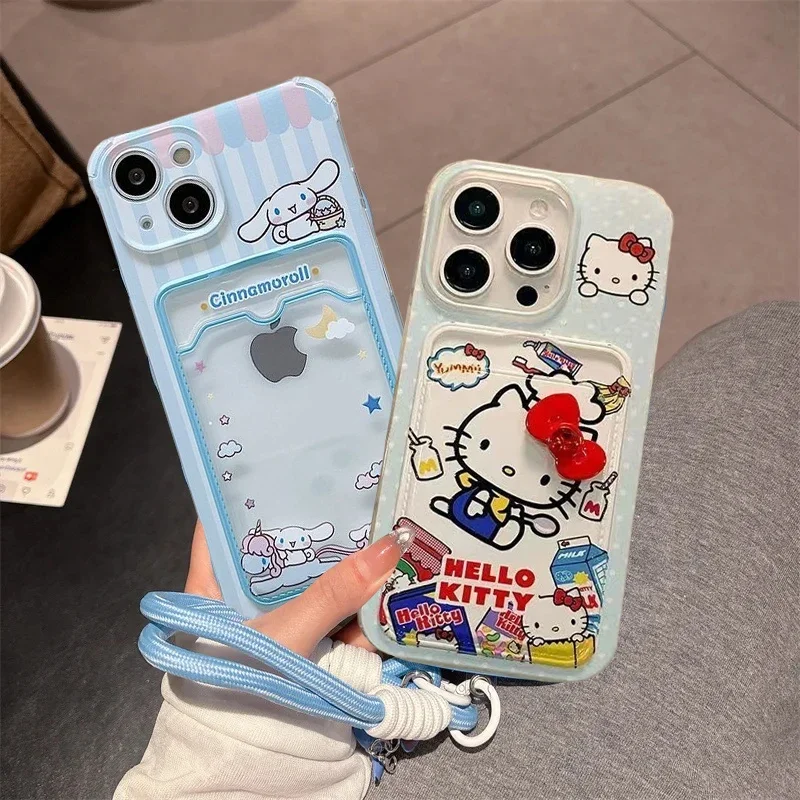 Funda con correa para muñeca con tarjeta fotográfica de Hello Kitty para Xiaomi Redmi 13C 12C 10C 9C 9A A2 A1 Note 13 14 Pro Plus 12 11 10 Pro 12S 11S 9S