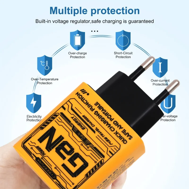 Cargador de teléfono de 3 puertos de 145W protección de energía carga ultra rápida tipo C USB-C QC adaptador de súper carga para Huawei iPhone - imagen 2