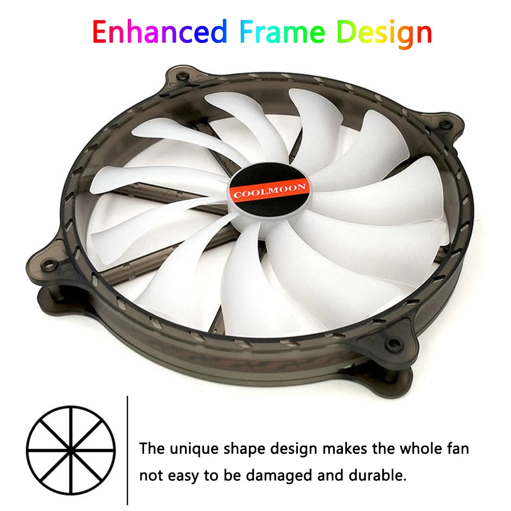 Coolmoon-ventiladores de refrigeración RGB de 20cm y 6 pines, accesorios para carcasa de PC, Enfriador de chasis de ordenador, soporte de Control remoto, disipador térmico de 200mm - imagen 5