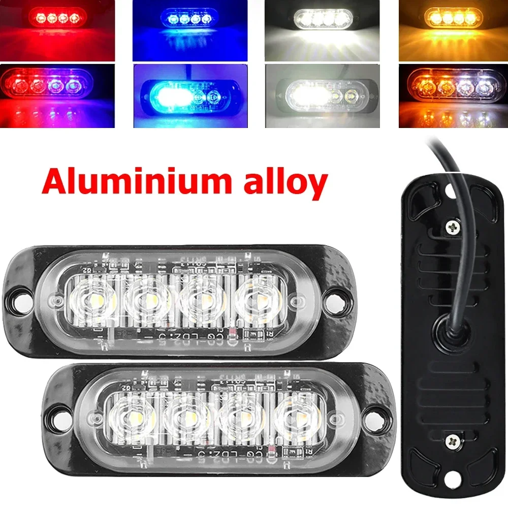 4LED luz de advertencia estroboscópica para coche parrilla intermitente avería luz de emergencia camión remolque baliza lámpara LED luz lateral policía ámbar rojo