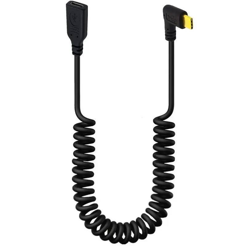 Fil à ressort d'extension 6 cœurs plaqué or USB2.0 type-c mâle à femelle, fil d'extension de données coudé à 90 degrés USB-C
