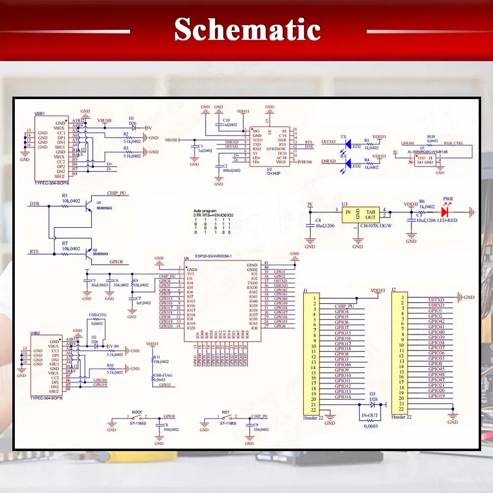 Placa de desarrollo ESP32-S3, módulo Wifi 2,4G para Arduino ESP IDF ESP32-S3WROOM1 N8R2 N16R8 44 pines tipo C 8M PSRAM ESP32 S3 - imagen 4