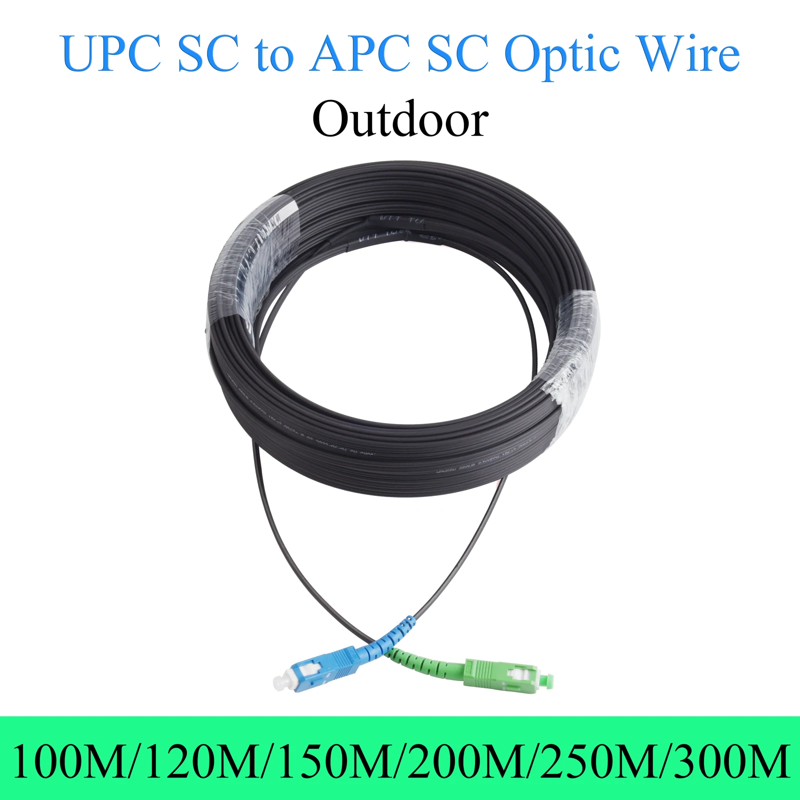 Cable de extensión de fibra óptica APC SC a UPC SC, línea de conversión exterior monomodo de 1 núcleo, Cable óptico de 120M/150M/200M/250M/300M