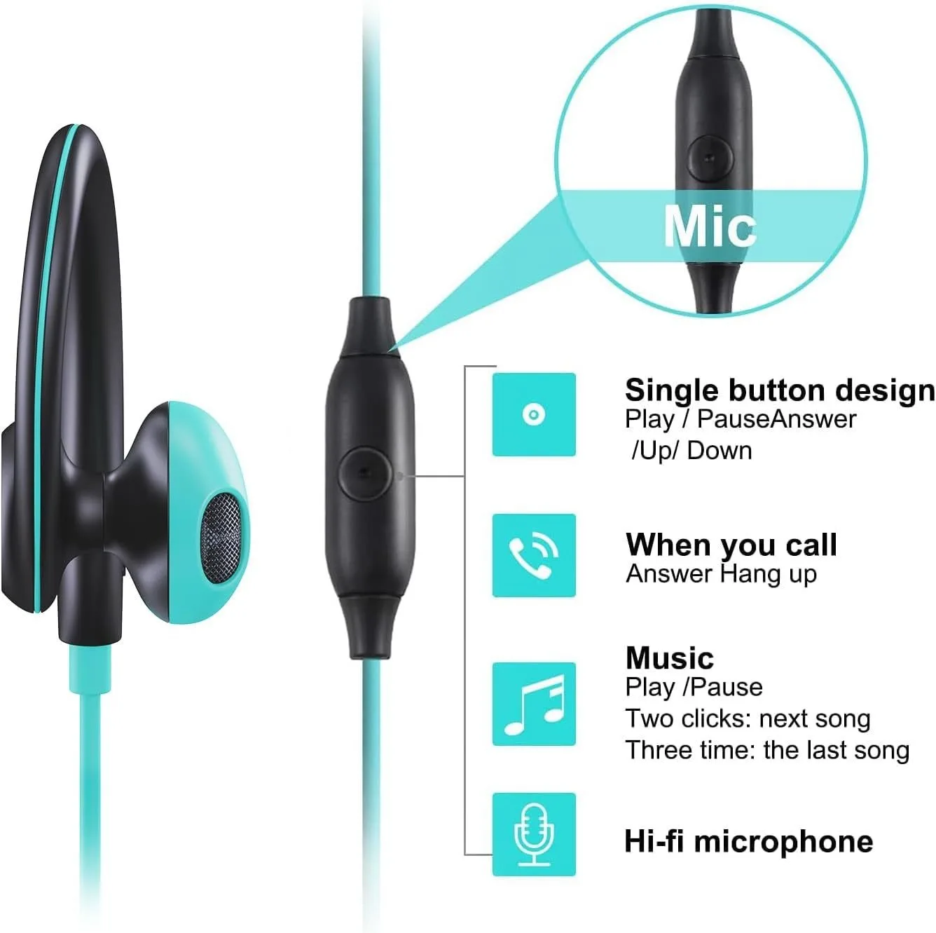 # Nuevos auriculares deportivos para colgar en la oreja de 3,5mm, auriculares con cable con gancho para la oreja para iPhone, Xiaomi, Smartphone, auriculares intrauditivos con micrófono HD - imagen 5