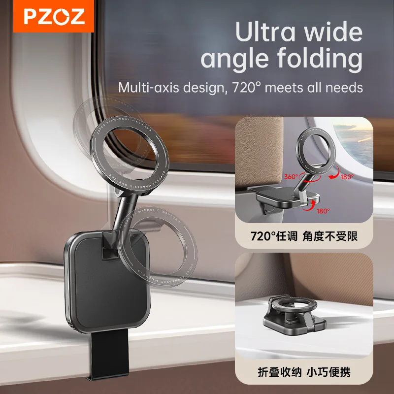 Soporte plegable para teléfono de coche de aleación PZOZ para MagSafe 360 ° Soporte magnético ajustable para montaje en coche para iPhone 15 14 13 12 Pro Max - imagen 4