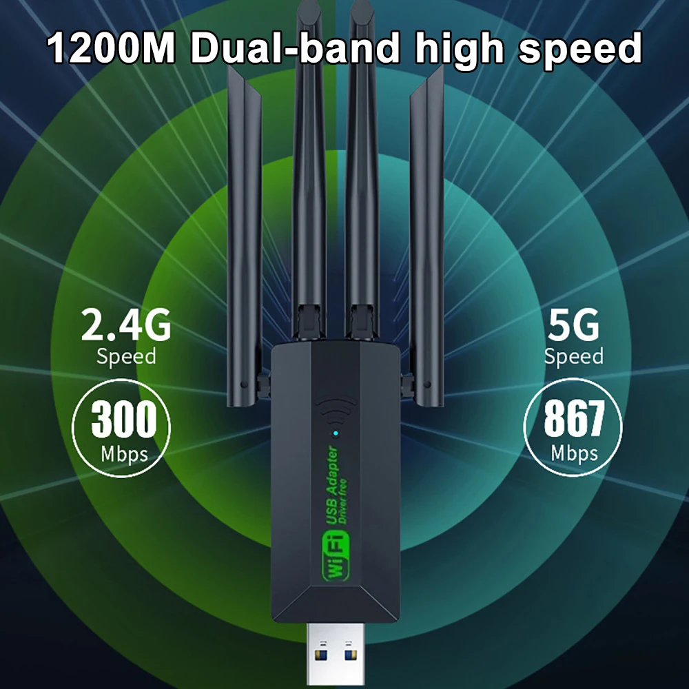 Kebidumei 4 antenas 1200Mbps WiFi USB 3,0 adaptador 2,4G/5GHZ WiFi de doble banda Dongle tarjeta de red inalámbrica 802.11AX para Win 10/11 - imagen 5
