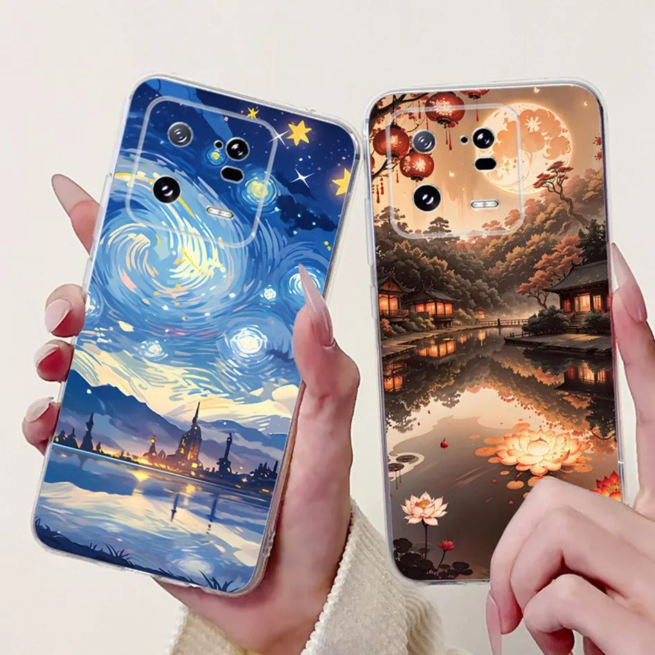Para Xiaomi 13 Pro funda moda flor pintada suave transparente silicona teléfono contraportada para Xiaomi 13T Pro Mi13T Mi13 Pro Shell