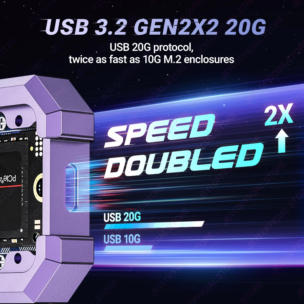 JEYI Caja SSD NVMe RGB M.2 de 20 Gbps, USB 3,2 GEN2x2 compatible con embellecedor UASP, capacidad de 4 TB, carcasa de aleación de aluminio, chip PCIe NVMe 9220 - imagen 2