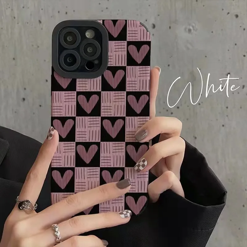 Funda de teléfono de silicona con forma de corazón de amor púrpura cuadrado a la moda para iPhone 13 12 11 14 15 Pro Max Mini 8 7 Plus X XR XS SE cubierta a prueba de golpes