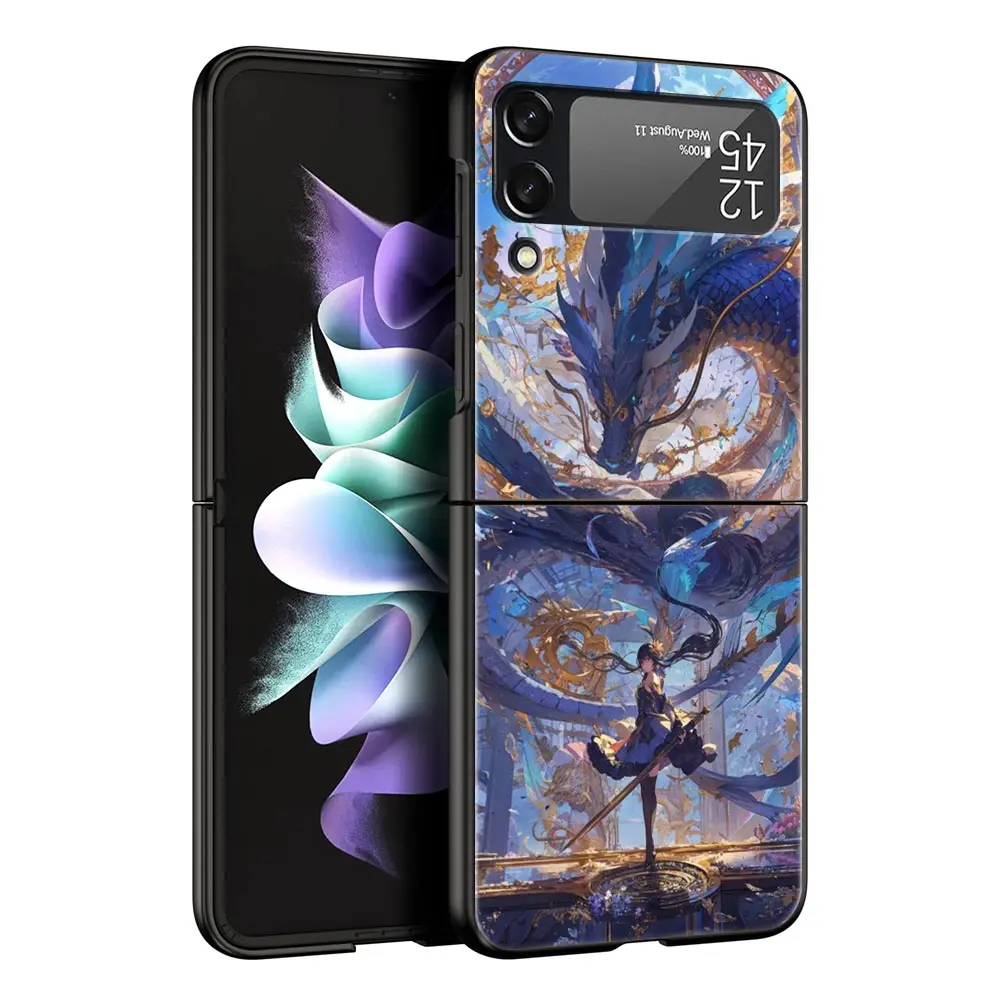 Funda de teléfono Genshin impact dragon Zhongli para Samsung Z Flip3 Flip4 Flip5, carcasa de PC para Z Flip 3 4 5, carcasa dura plegable - imagen 2