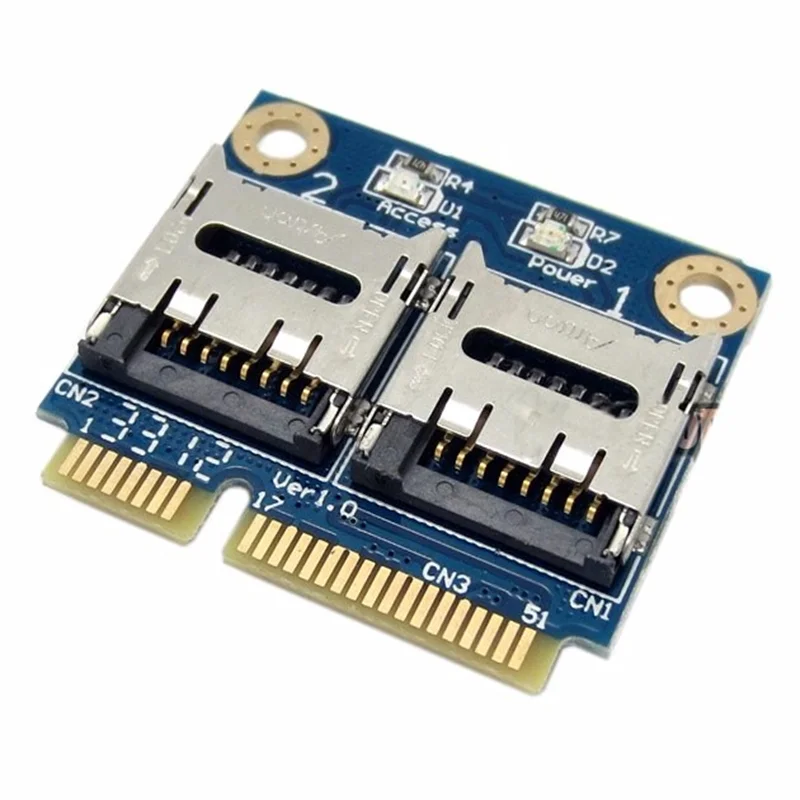 Tarjeta adaptadora Mini PCI-E a doble Micro SD Mini PCIe a lector de tarjetas SSD para portátil Dual TF
