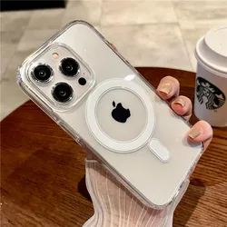 Funda MagSafe Transparente iPhone 15 14 Plus 13 12 11 Pro Max Mini