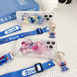 Funda de Stitch con adorno para correa de muñeca, para iPhone 14, 13, 12, 11 Pro, Xs, Max, Xs, XR, 7, 8, 6 Plus, SE 2020