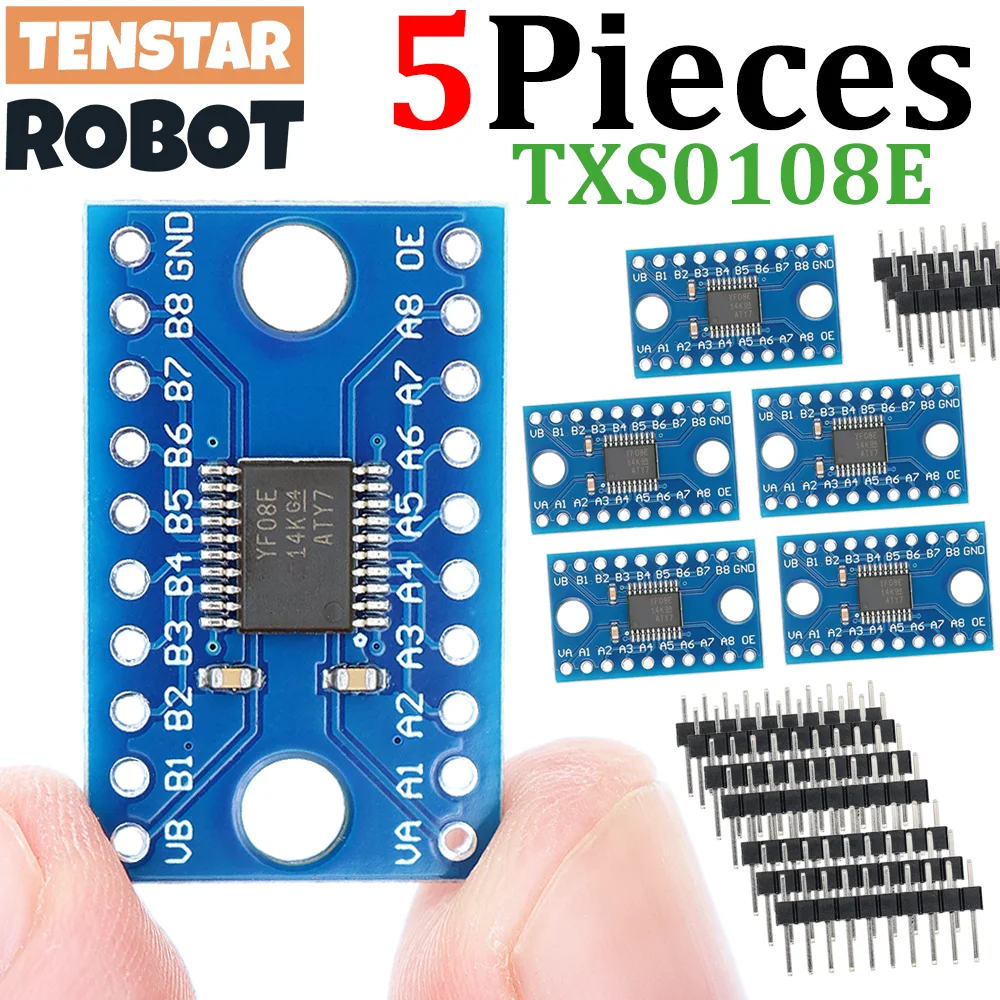 TENSTAR 5 uds TXS0108E módulo convertidor de nivel lógico de 8 canales palanca de cambios dúplex completa de alta velocidad bidireccional 3,3 V 5V TXS0108