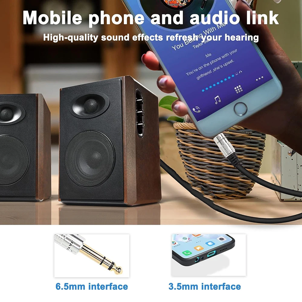 Nku-Cable de Audio auxiliar de 3,5mm a 6,35mm, adaptador estéreo de 1/8 ", TRS macho a Jack macho de 1/4", 6,5 a 3,5, para amplificador de PC y guitarra - imagen 4