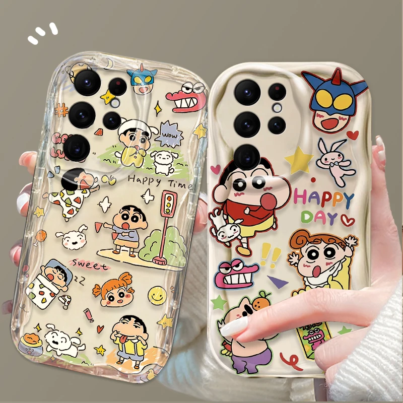 Preciosa funda C-Crayon S-ShinChan 3D Wave para Samsung Galaxy S24 Ultra S23 S22 Plus S21 S20 FE A25 A55 A35 A15 A16 A05 A05S A06