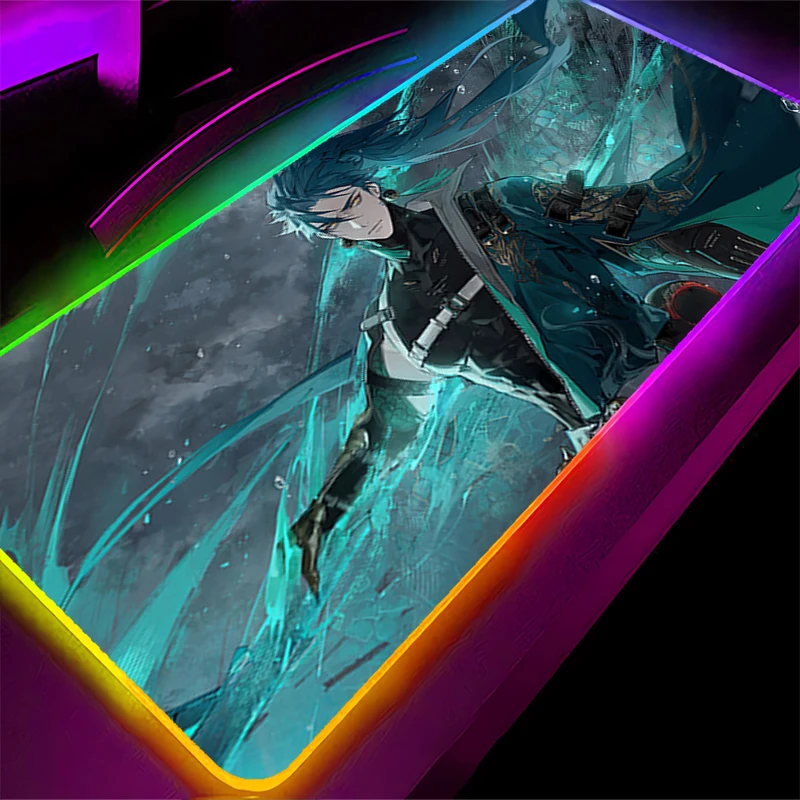 Alfombrilla de ratón LED RGB, alfombrilla para teclado de ordenador portátil, alfombrilla antideslizante para juegos de Anime, accesorios para PC, alfombrilla de ratón Jiyan W-wuthering Waves, alfombrilla de goma para escritorio - imagen 4