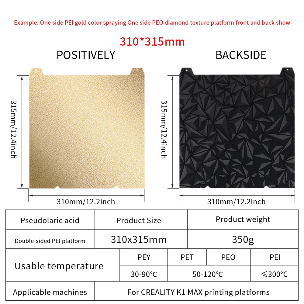 Placa de construcción para Creality K1 Max K1C, placa de construcción para cama Creality k1, PEO PET PEY PEI, 235x235, 310x315, Ender 3 S1 Ender 3 V3 Se - imagen 5