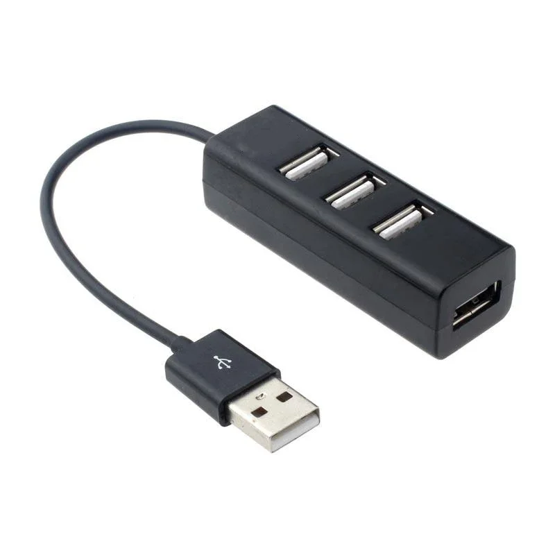Mini adaptador de concentrador USB 2,0 de 4 puertos, concentrador de puertos USB de alta velocidad, negro, para PC, Accesorios de ordenador