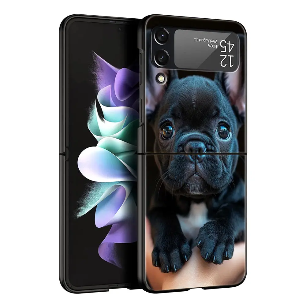 Funda de teléfono para perro Bulldog Francés para Samsung Galaxy Z Flip3 Flip4 Flip5, carcasa para Z Flip 3 4 5 6 7, funda trasera plegable dura - imagen 3