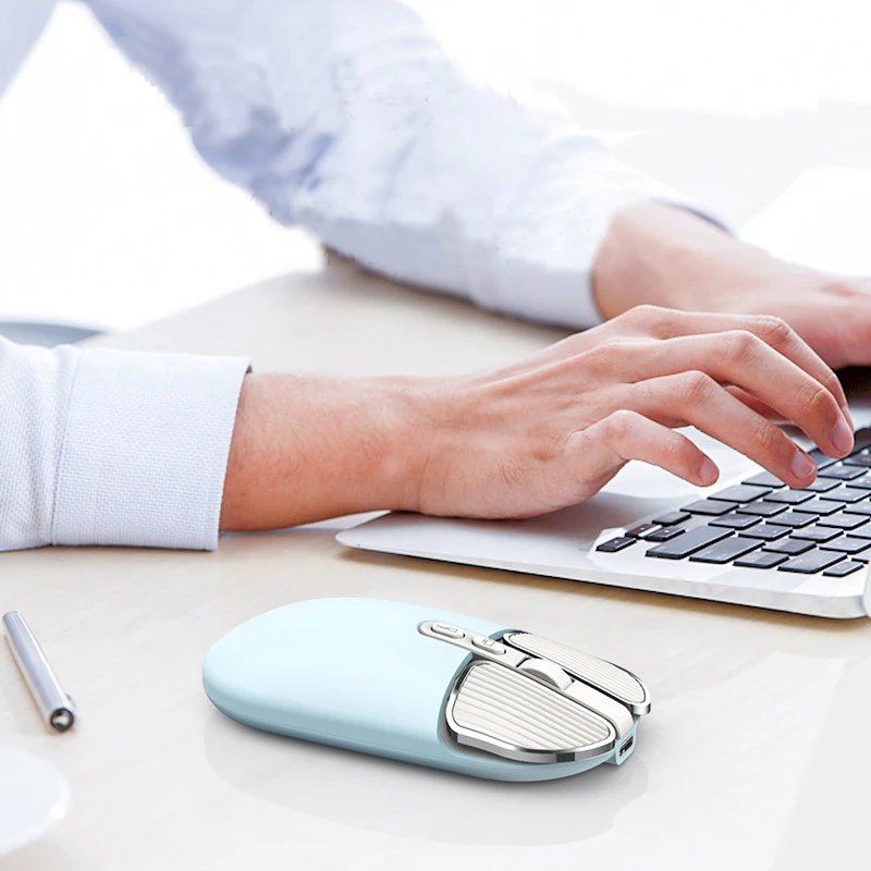 Mini ratón inalámbrico 2,4G, compatible con Bluetooth, lindo ratón plano colorido para Macbook, recargable para PC, portátil, oficina, ratones para juegos - imagen 3