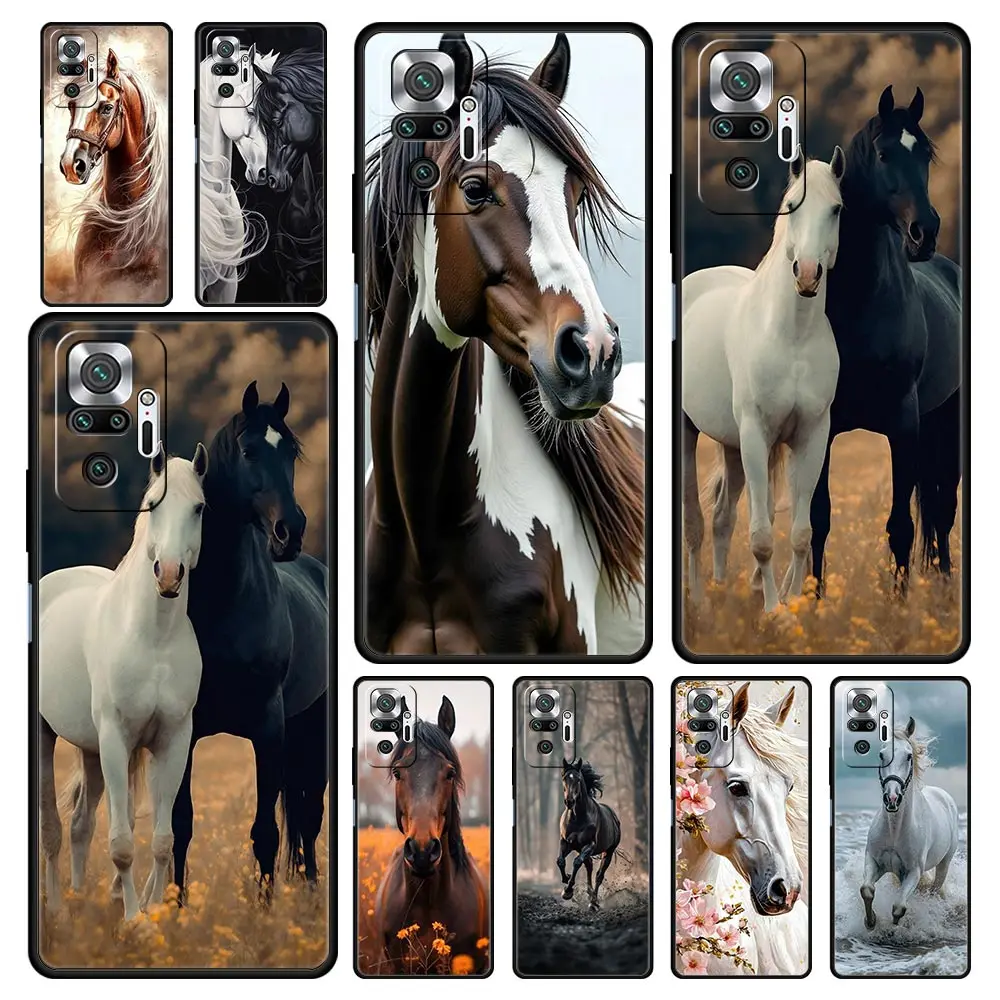 Funda de teléfono galoping con caballos blancos y negros para Xiaomi Redmi Note 14 13 12 Pro Plus 5G 9S 9 10 11 4G 14C 13C 12C 10C 9C 9A