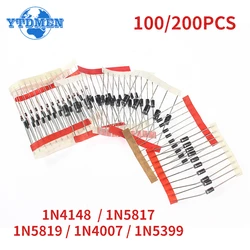 100/200 Uds diodo Schottky de conmutación rápida 1N4148 1N5817 1N5819 1N4007 1N5399 Kit de diodos rectificadores DO-41 / DO-35 / DO-15