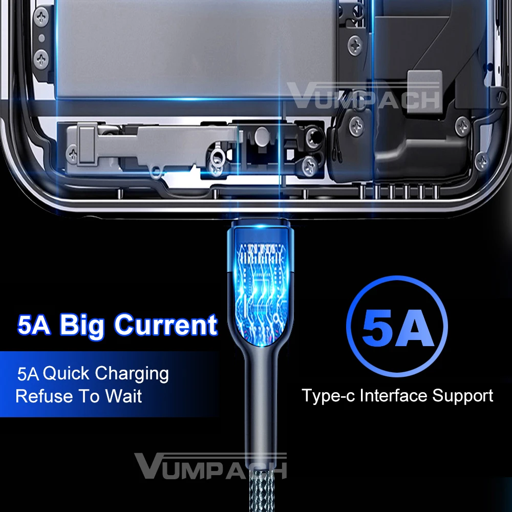 Cable USB-C 5A Carga Rápida para Samsung S10/S20, Xiaomi Mi 11 - imagen 2