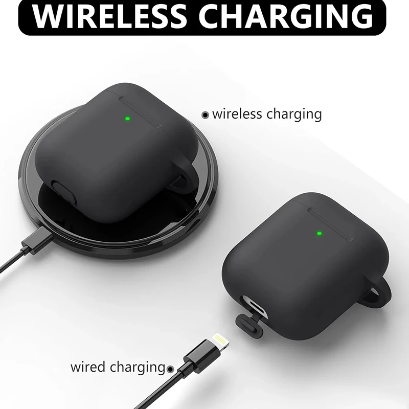 Fundas de silicona con gancho para Airpods1/2, funda protectora a prueba de golpes para auriculares inalámbricos para Airpod 2 1, bolsas con Kit de limpieza - imagen 3