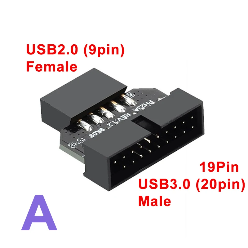 Placa base USB2.0 de 9 pines a USB3.0, convertidor de conector de Panel frontal de 19 pines, USB 3,0 de 19/20 pines a USB 2,0, adaptador macho/hembra de 9 pines - imagen 2