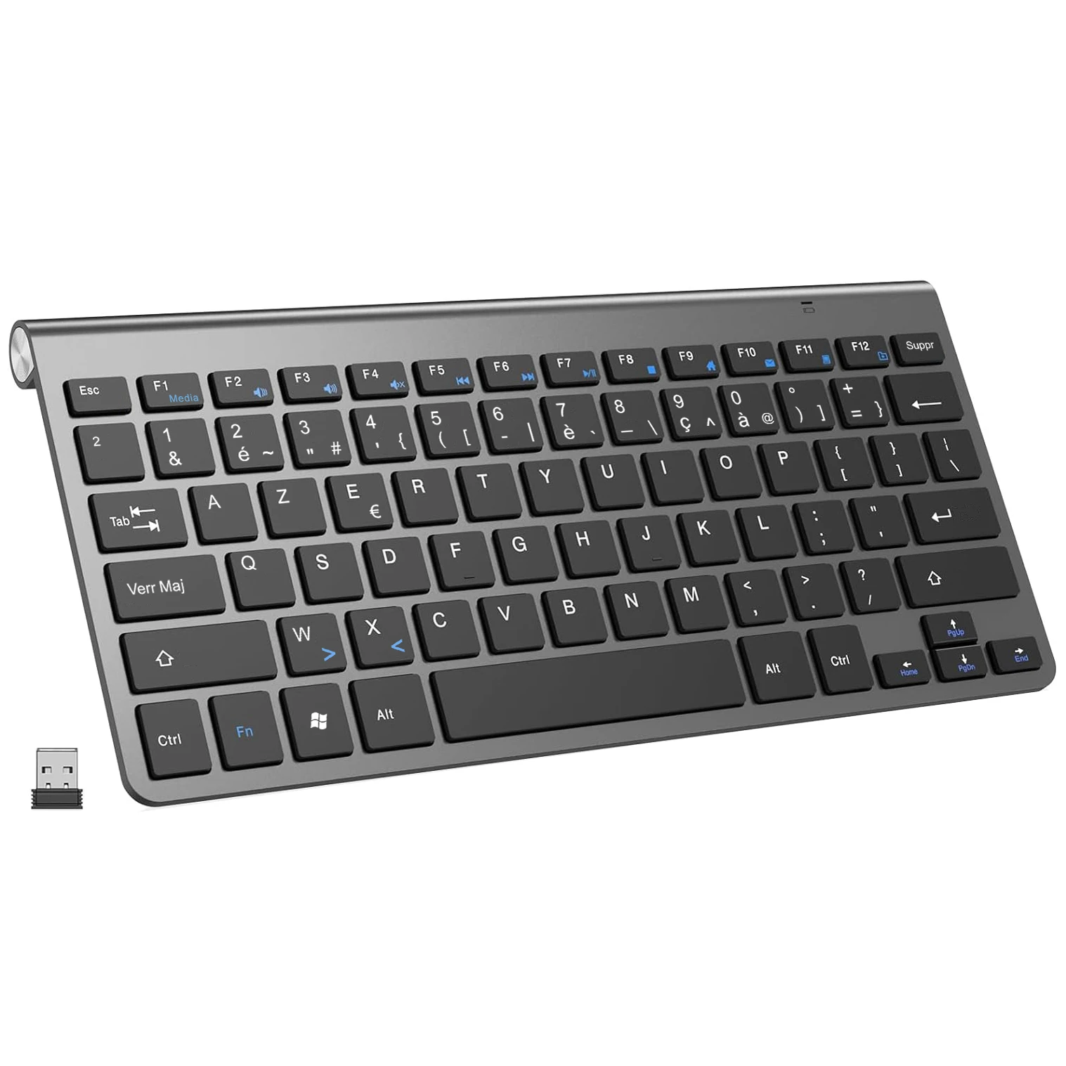 Teclado inalámbrico ultradelgado con diseño AZERTY, teclado francés Multimedia de poco ruido para ordenador portátil, escritorio, Windows, Smart TV
