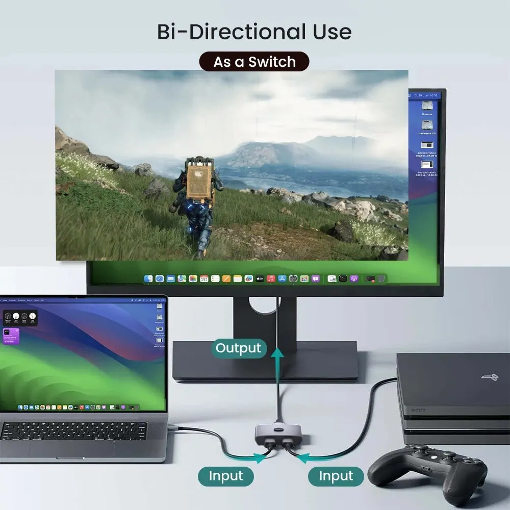 NIERBO 8K Bidireccional HDMI 2.1 Switch Splitter 2 en 1 Out Ultra HD 4K@120Hz 8K@60Hz 48Gbps Hub HDMI de aluminio para PS5 Xbox - imagen 2