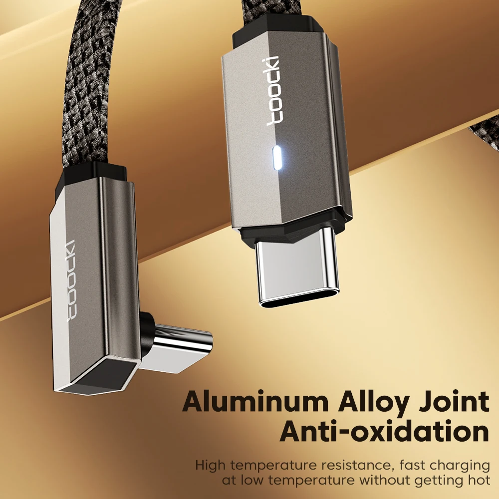 Toocki PD 60W Cable USB C Indicador LED 90 °   Cable de codo tipo C a tipo C para iPhone 15 16 Pro Max Xiaomi12 13 Samsung S23 S24 - imagen 2