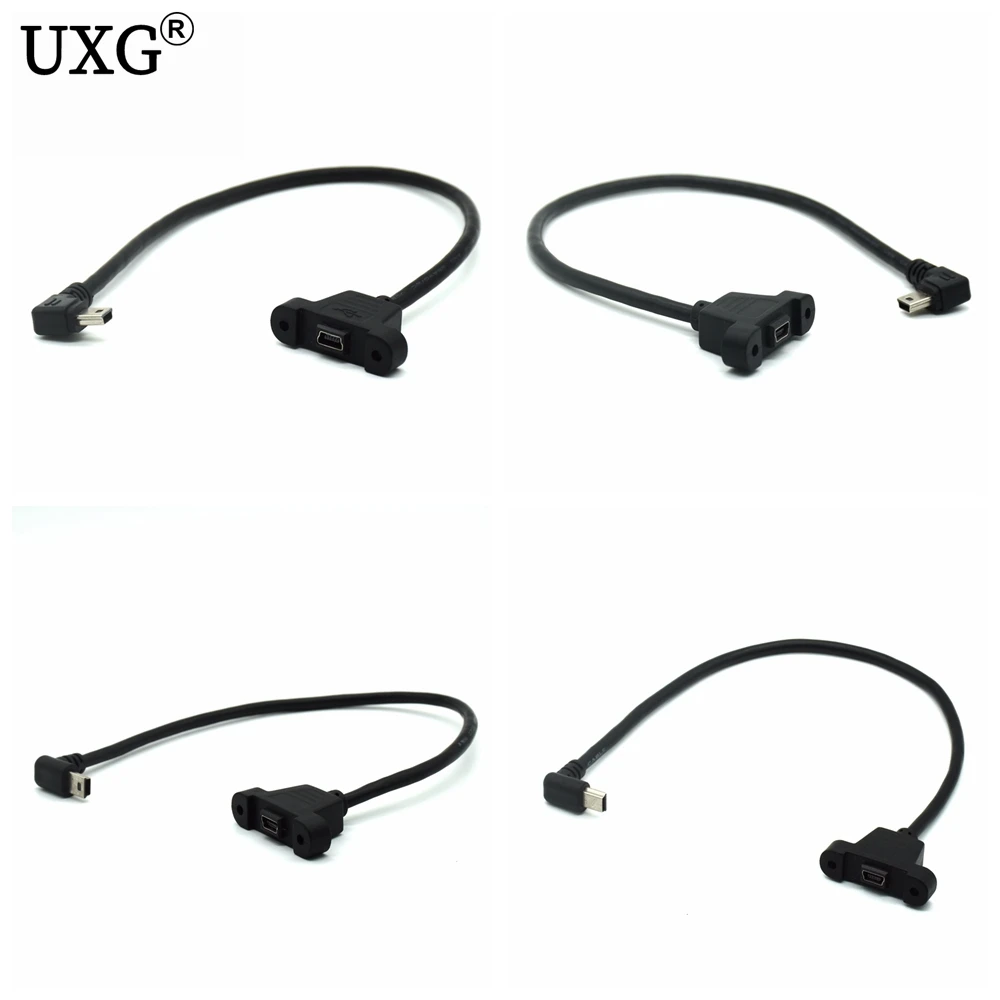 Cable adaptador de extensión Mini USB de 5 pines macho a hembra, ángulo arriba, izquierdo y derecho, montaje en Panel de 90 grados, con tornillos, 30cm, 1 pies - imagen 2
