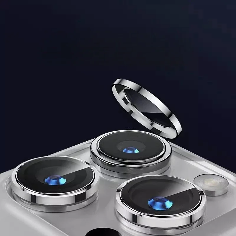 2-3 uds anillo de Metal lente de cristal para IPhone 15 16 Pro Max 15pro Protector de cámara de aleación cubierta de tapa de película de lente trasera con posicionador - imagen 4