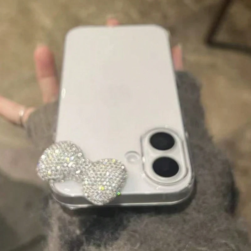 Funda de teléfono transparente con lazo de diamante 3D ostentoso de lujo para iPhone 16 15 14 13 11 12 Pro Max 7 8 Plus X XR XS encantadora funda suave - imagen 3