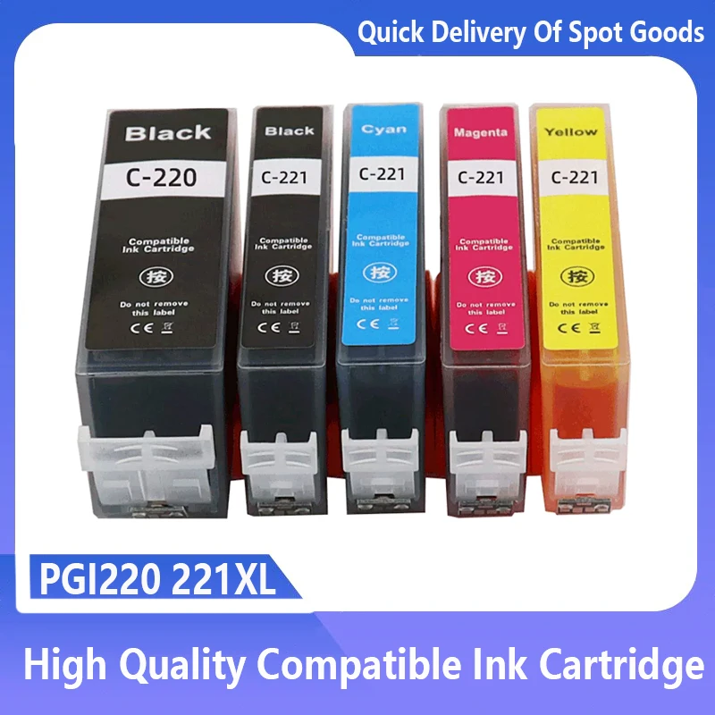 Cartucho de tinta Compatible con CLI-221 de 5 colores para Canon PGI220 CLI221 PIXMA IP3600 IP4600 IP4700 MX860 MX870 MP550 MP560