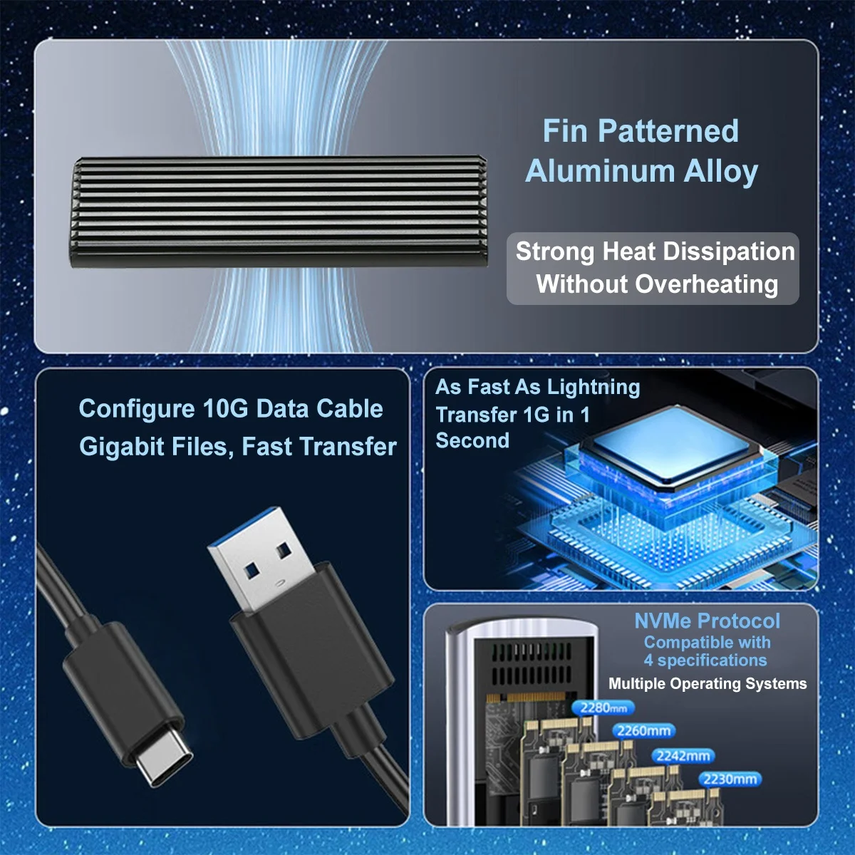 Caja NVMe M.2 de aluminio, sin herramientas, caja SSD para NVMe PCIe M-Key, caja SSD para 2280 2260 2242 2230 (Sata NO compatible) - imagen 4