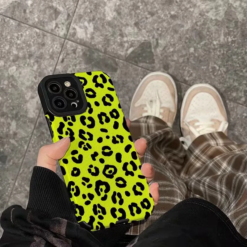 Funda de cuero de silicona con estampado de leopardo amarillo para iPhone, carcasa suave a prueba de golpes para modelos 15, 14 Pro Max, 11, 12, 13 Mini, SE, 7, 8 Plus, X, XR, XS - imagen 5