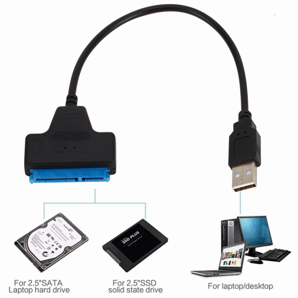 Cable USB 2,0 3,0 SATA 3, adaptador Sata a USB 2,0 de hasta 6 Gbps, compatible con disco duro SSD externo de 2,5 pulgadas, Cable Sata III de 22 pines - imagen 2