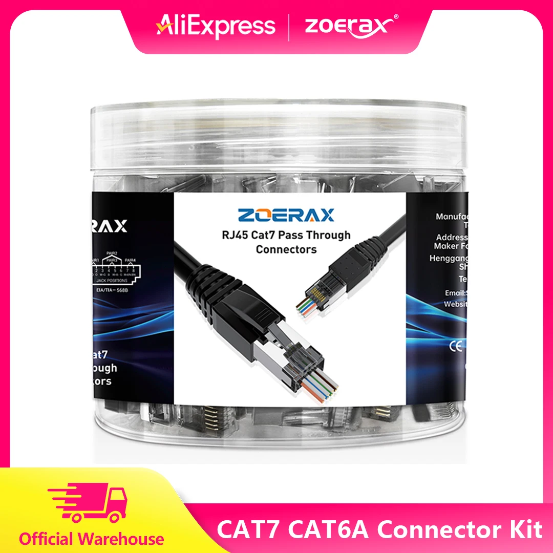 ZoeRax Paquete de 50 conectores de paso RJ45 CAT7 CAT6A con botas de alivio de tensión Enchufe Modular de red blindado de 3 clavijas - imagen 2