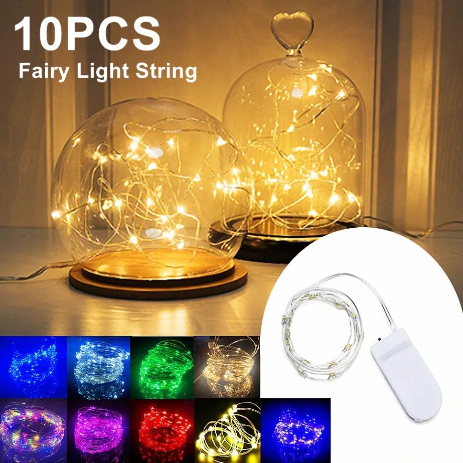10 Uds. De luces LED de alambre de cobre con batería, guirnaldas de luces LED para fiesta, boda, decoración navideña interior, guirnalda de luces