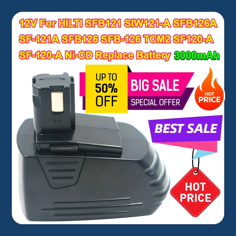 Batería de repuesto de 12V para HILTI SFB121 SIW121-A SFB126A SFB126 SFB-126 TCM2 SF120-A SF-120-A Ni-CD 3000mAh
