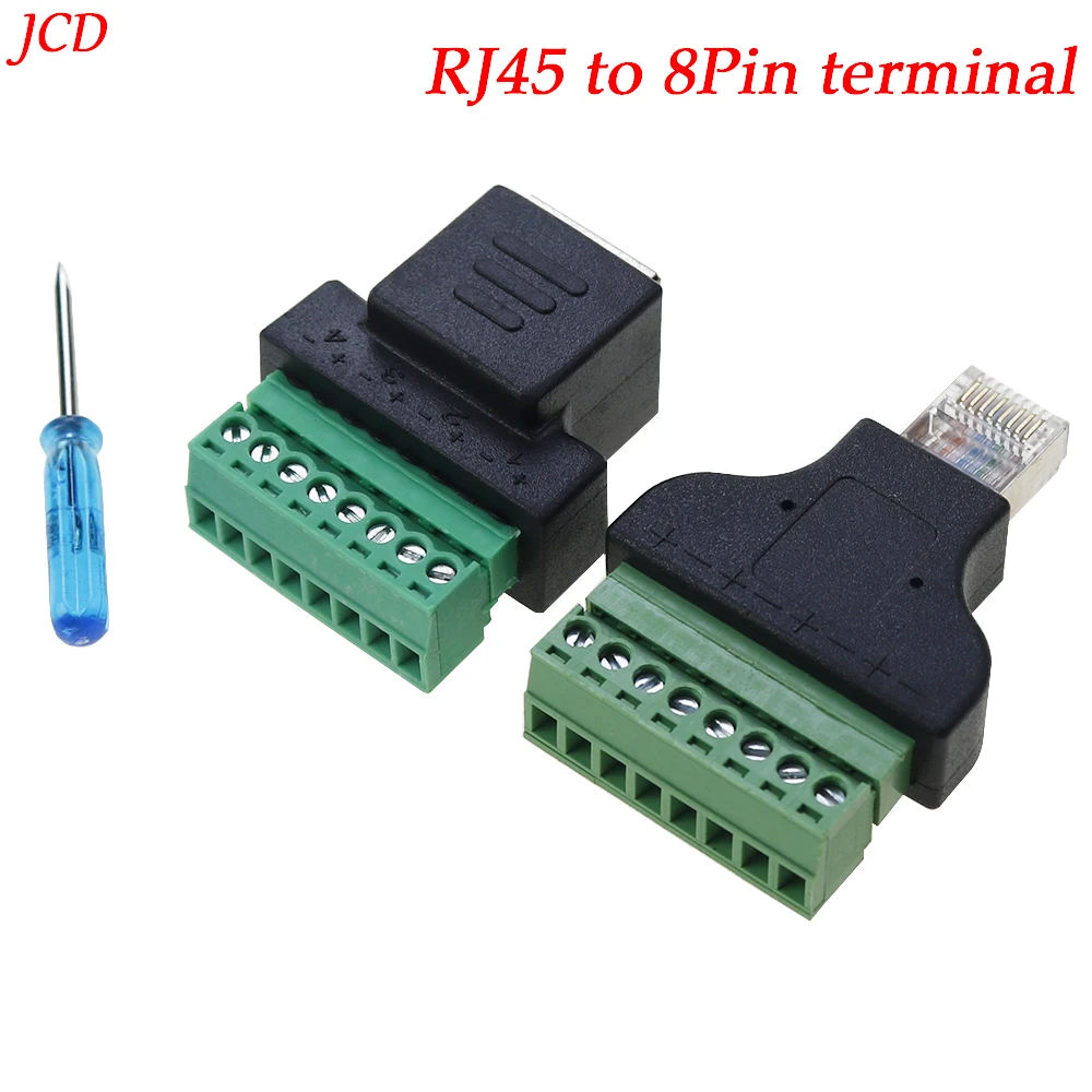 Bloque de terminales de tornillo RJ45 a 8 p, conector Ethernet RJ45 macho hembra a 8 pines, Cable adaptador de red para CCTV DVR