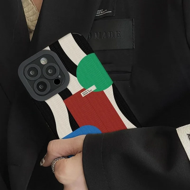 Funda de teléfono Ins con geometría creativa a rayas de cebra para iPhone 11 12 13 14 15 Pro Max Mini 8 7 Plus XR X XSMAX, funda de silicona suave - imagen 4